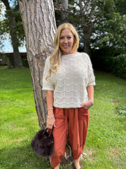 Cream Short Sleeve Chevron Knit Kenna