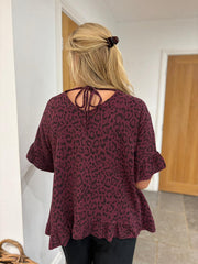 Wine Leopard Bubble Cotton Top Kimberly