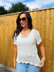 Stone Crochet Knit Top Selina