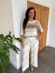 White Paisley Wide Leg Trousers