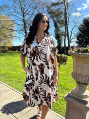 Chocolate Palm Leaf Shirt Dress Haven