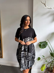 Monochrome Half Printed Pocket Dress Amelia