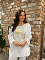 White Bubble Cotton Rose Top Katie