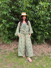 Khaki Geometric Tie Front Trouser Set Peyton