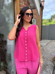 Lipstick Pink Flower Detail Vest Nina