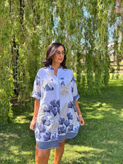 Navy Botanical Leaf Longline Shirt Lucinda