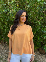 Apricot Net Sleeve Applique Tee Gemma