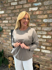 Mocha Crochet Floral Sweat Top Theresa