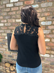 Black Crochet Floral Ribbed Vest Olivia