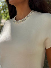 Cream Beaded Neckline Knit Alison