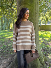 Mocha Striped Crew Neck Jumper Gabrielle