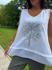 White Embellished Tree Of life Vest Top Olivia