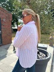 Pink Embroidered Stripe Shirt Fiona