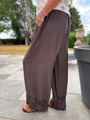Chocolate Sequin Trim Trousers Astrid