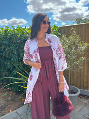 Wine Coral Print Longline Shirt Kelly