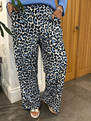 Blue Leopard Seam Front Trousers