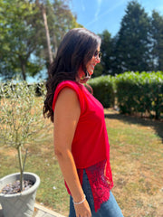 Red Lace Hem Top Yasmin