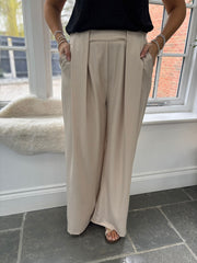 Stone Tailored Wide Leg Pleat Trousers