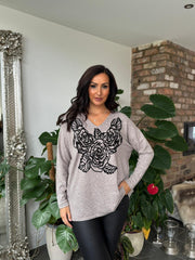 Mocha Rose Design Knit Top Tilly