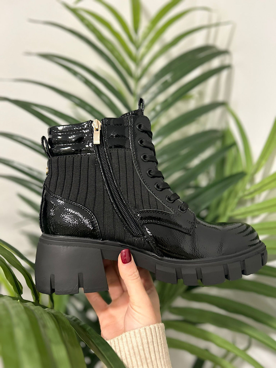 Patent black lace up boots on sale