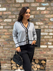 Grey Contrast Trim Shimmer Cardi Ophelia
