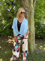 Blue Gathered Hem Bubble Cotton Top Ginny