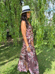 Chocolate Abstract Leaf Dress Odette