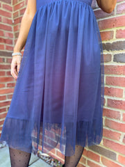 Navy Half Mesh Slip Olivia