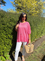 Pink Shimmer Loose Weave Top Jasmine