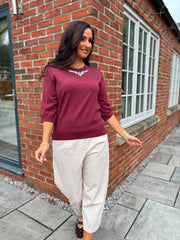 Wine Jewel Embellished Knit Sandra