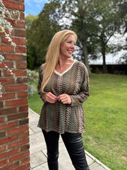 Green Pattern Stripe Shimmer Top Freya