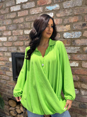 Lime Crepe Crossover Blouse Tiffany