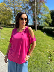 Lipstick Pink Cold Shoulder Top Orla