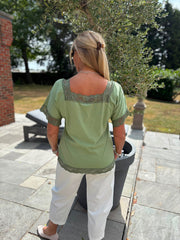 Khaki Lace Trim Tee Carla