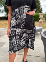 Monochrome Half Printed Pocket Dress Amelia