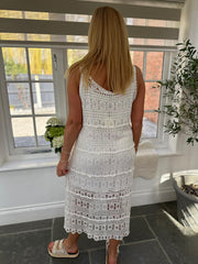 White Floral Crochet Tiered Dress Sammie