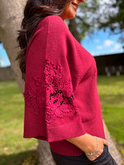 Wine Floral Lace Knit Joanne
