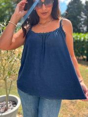 Navy Raw Edge Towelling Vest Natasha