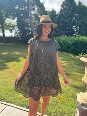 Khaki Broderie Floral Dress Brooke