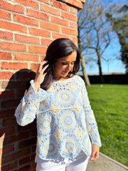 Light Blue Crochet Loose Weave Knit Amber