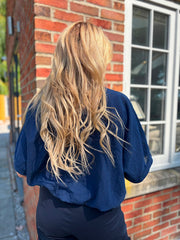 Navy Tie Front Blouse Brielle
