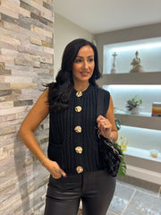 Black Chunky Knit Waistcoat Clara