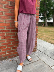 Wine Gingham Barrel Leg Trousers