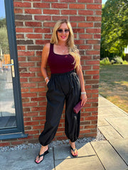 Black Pull on Cuffed Trousers Raven