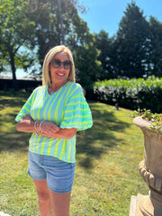 Aqua Puff Sleeve Striped Top Erin