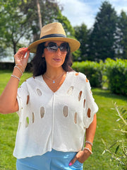 White Distressed Metallic Knit Bianca