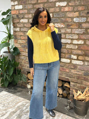 Butter Yellow Sleeveless Knitted Hoodie Sherida