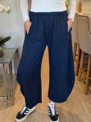 Navy Relaxed Barrel Leg Trouser