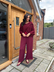 Wine Pinstripe Pull on Trousers Tanya