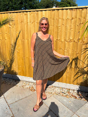 Camel Geometric Sleeveless Dress Cleo